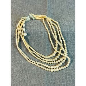 Vintage Japanese 5 Strand Pearl Choker Necklace FAUX?
